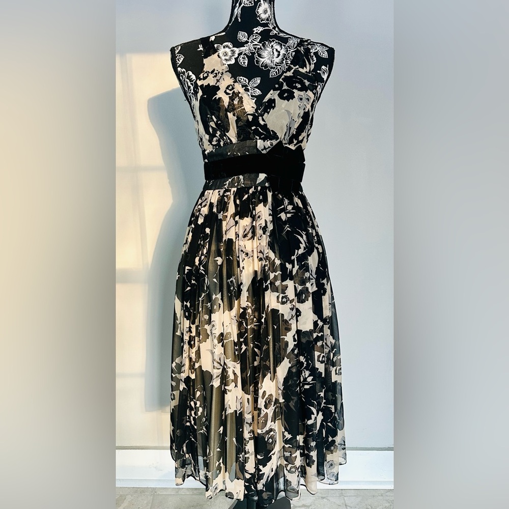 Tracy Reese cream black floral silk dress